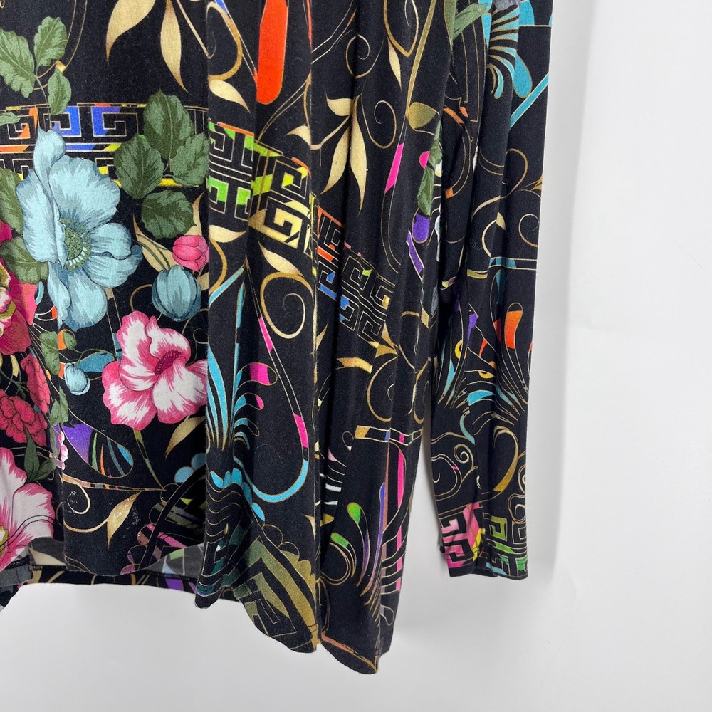 Johnny Was Women's Floral Greek Key Bamboo V-Neck Long Sleeve Top T11821 Size L - Picture 5 of 10